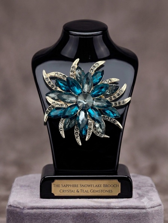 Jewelry - Sapphire Snowflake Teal Crystal Brooch